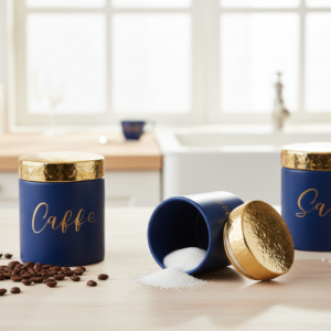 SET TRE BARATTOLI IN CERAMICA BLU