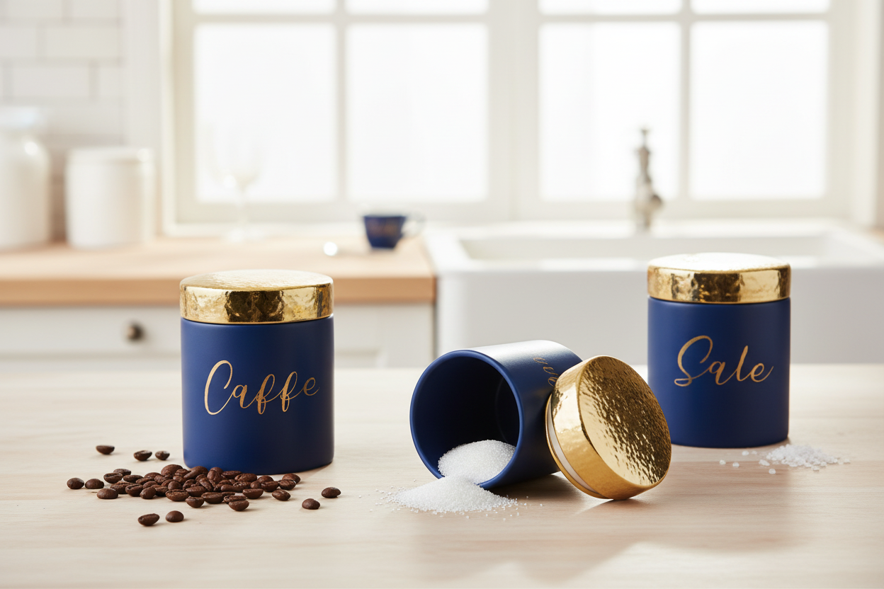 SET TRE BARATTOLI IN CERAMICA BLU