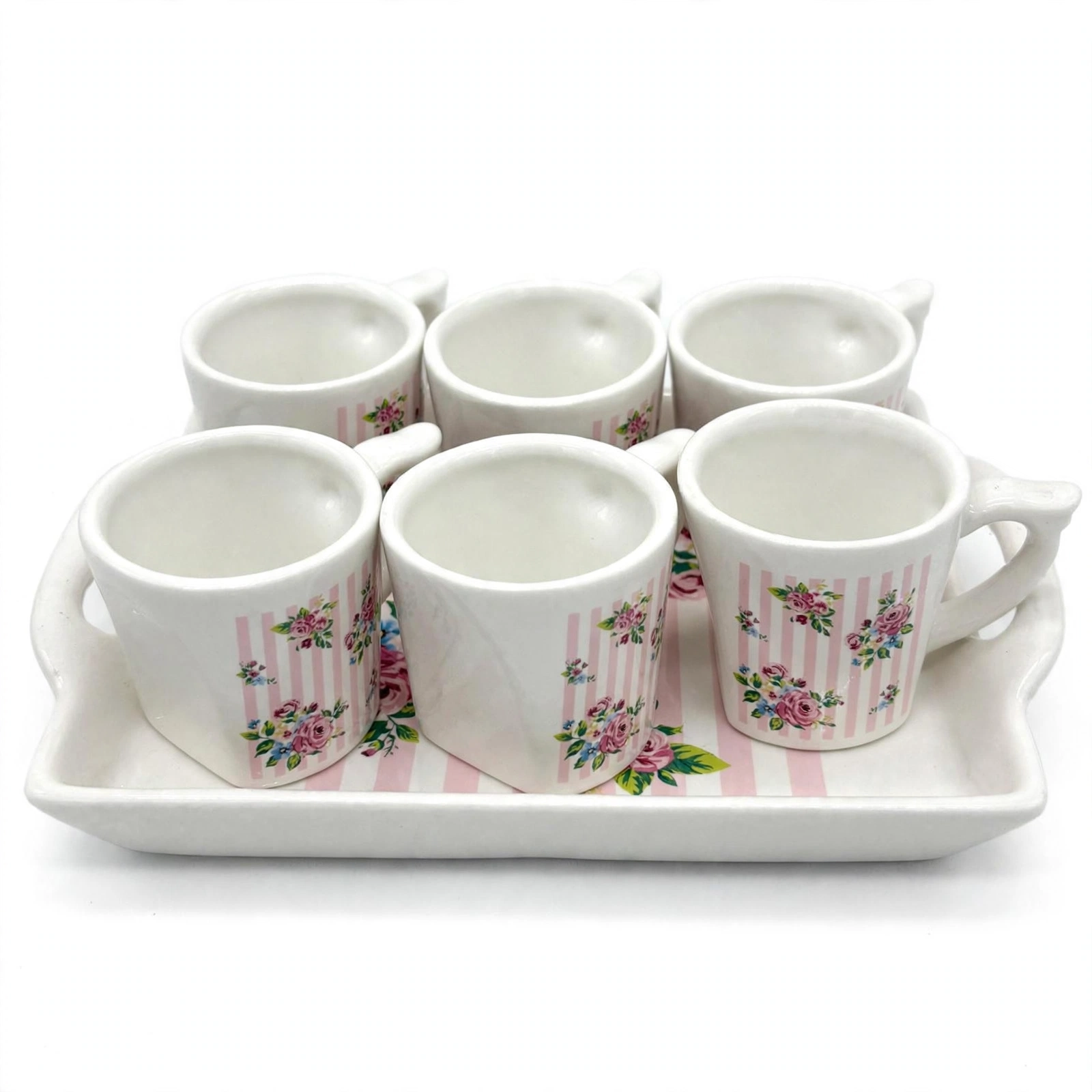 SET SEI TAZZINE CON VASSOIO IN CERAMICA