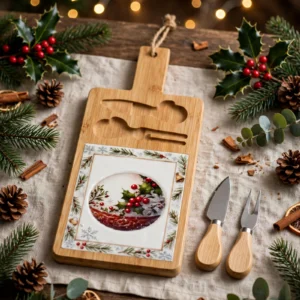 TAGLIERE LEGNO E CERAMICA CON ACCESSORI NATALIZIO