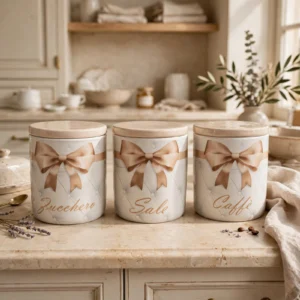 GIARDINI DI MARZO SET TRE BARATTOLI IN CERAMICA FIOCCO