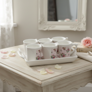 SET SEI TAZZINE CON VASSOIO IN CERAMICA