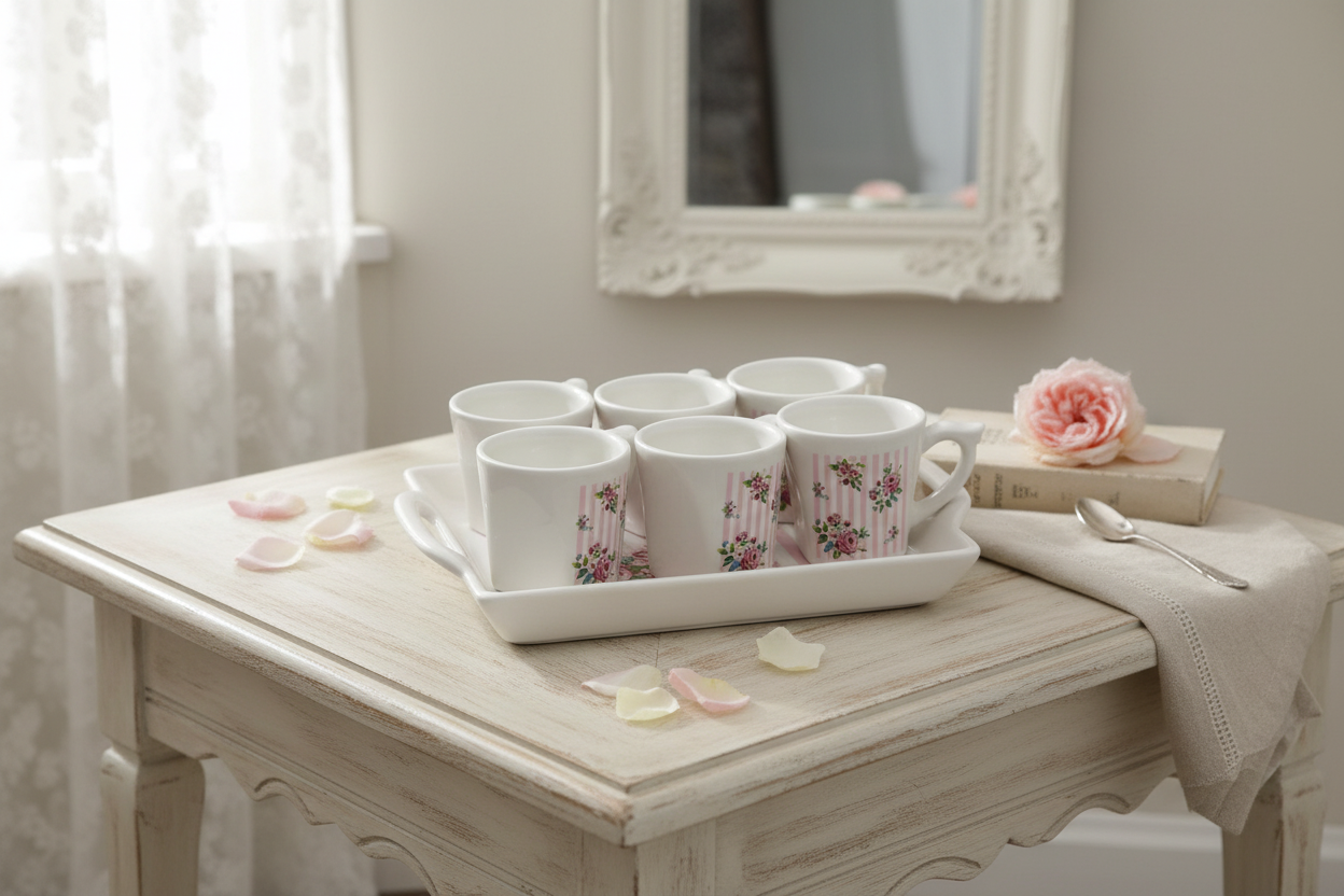 SET SEI TAZZINE CON VASSOIO IN CERAMICA