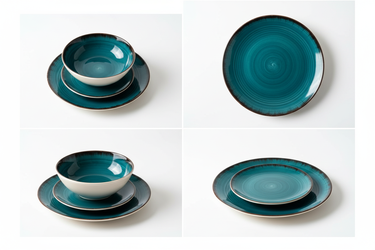 SERV. PIATTI 18 PEZZI IN CERAMICA PETROLIO