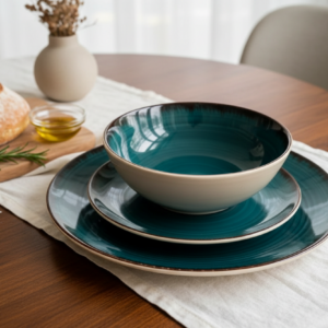 SERV. PIATTI 18 PEZZI IN CERAMICA PETROLIO