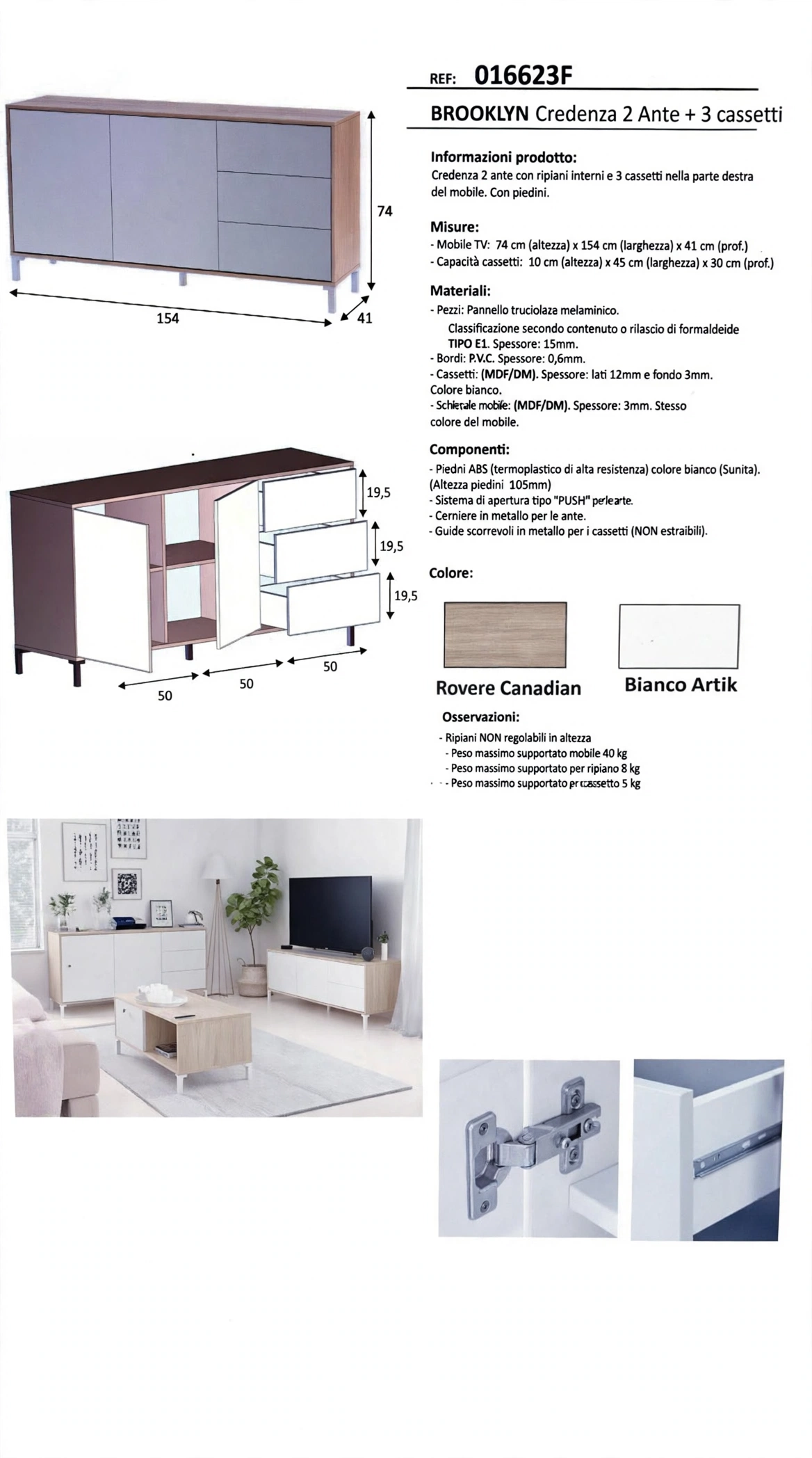 KIT CREDENZA "BOOKLIN" ROVERE/BIANCA