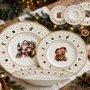 SERV. PIATTI 18 PZ "SANTA&TEDDY" GOLD