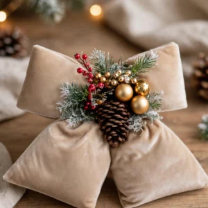 FIOCCO VELLUTO BEIGE DECORATO PIGNE BACCH.