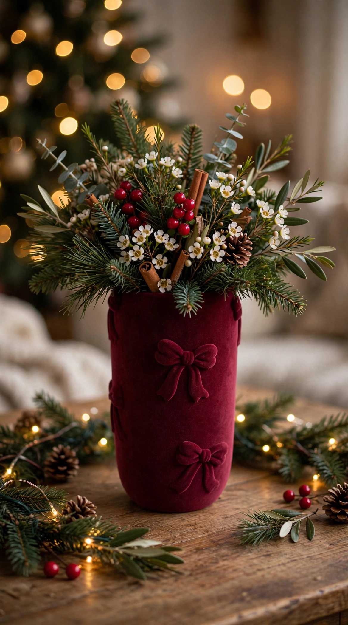 VASO IN VELLUTO BORDEAUX "FIOCCO"
