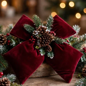 FIOCCO VELLUTO BORDEAUX DECORATO PIGNE BACCH.